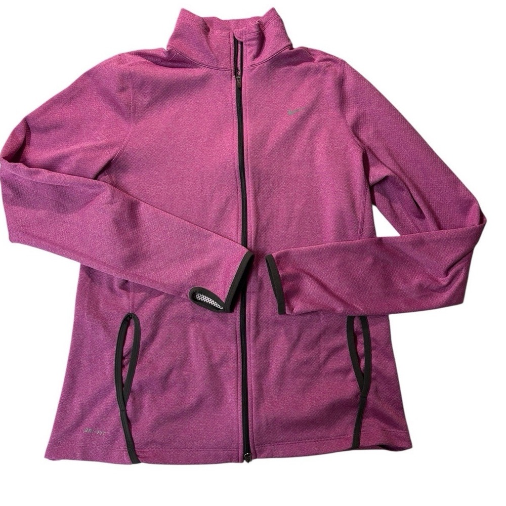 Nike Dri-Fit Women's L Pink Fleece Zip-Up Jacket Running Thumb Holes